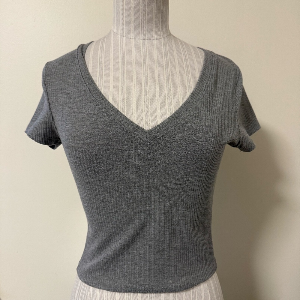 V-neck Gray Top